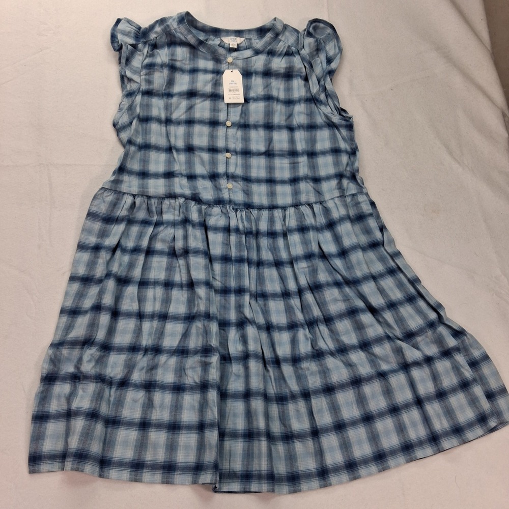Time and Tru Mini Dress Womens XL Flutter Sleeve Blue Plaid Button Down NEW